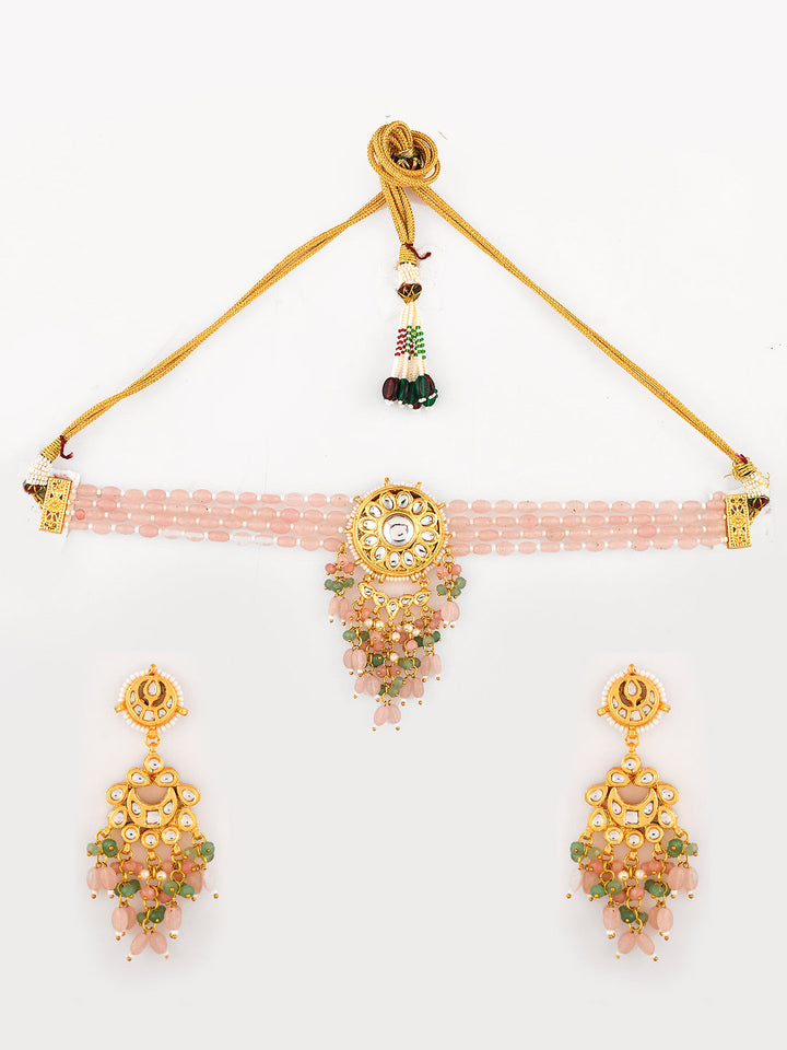 Petal Pink Kundan Collar Necklace Set