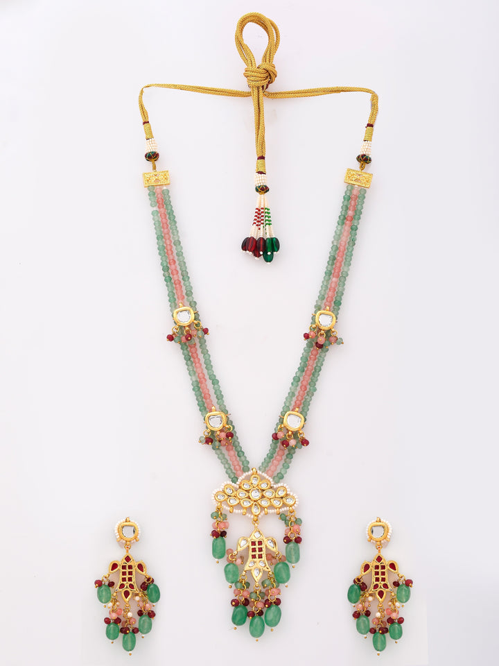 Pastel Green Gemstone Drape Necklace Set