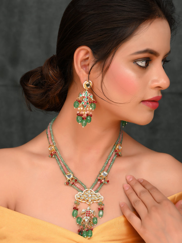 Pastel Green Gemstone Drape Necklace Set