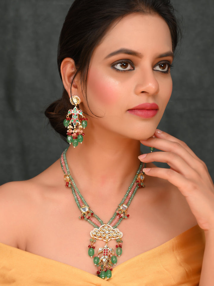 Pastel Green Gemstone Drape Necklace Set