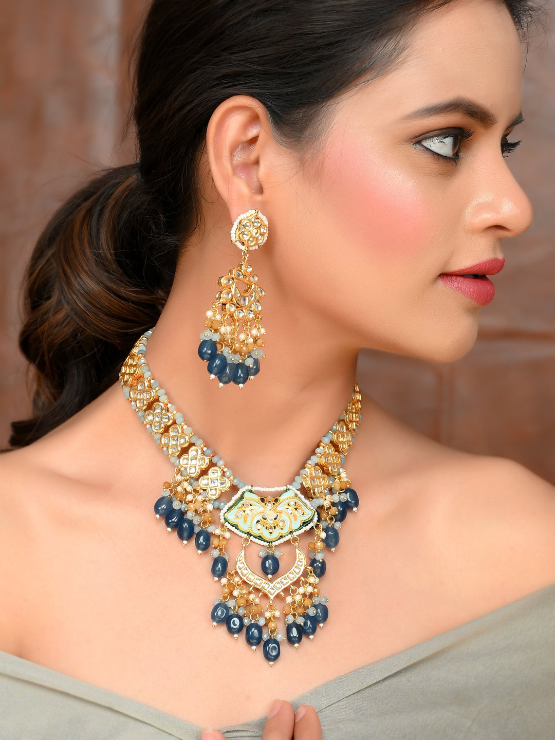 Minakari Mosaic Turquoise Choker Necklace Set