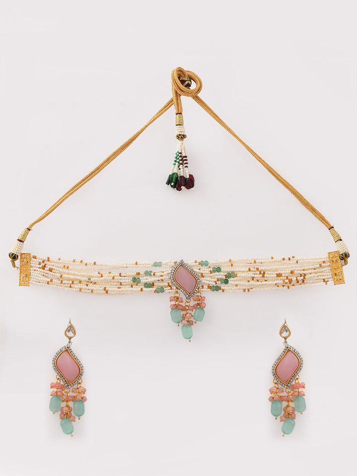 Rose and Ivory Choker Charm Necklace