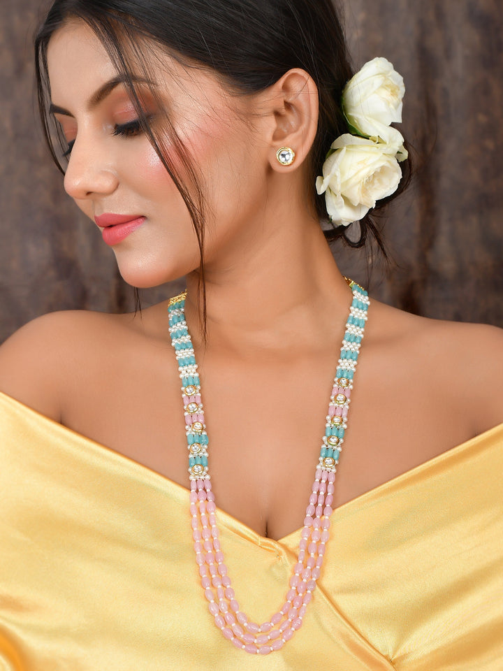 Ethereal Elegance Pink Mala with small Kundan Studs