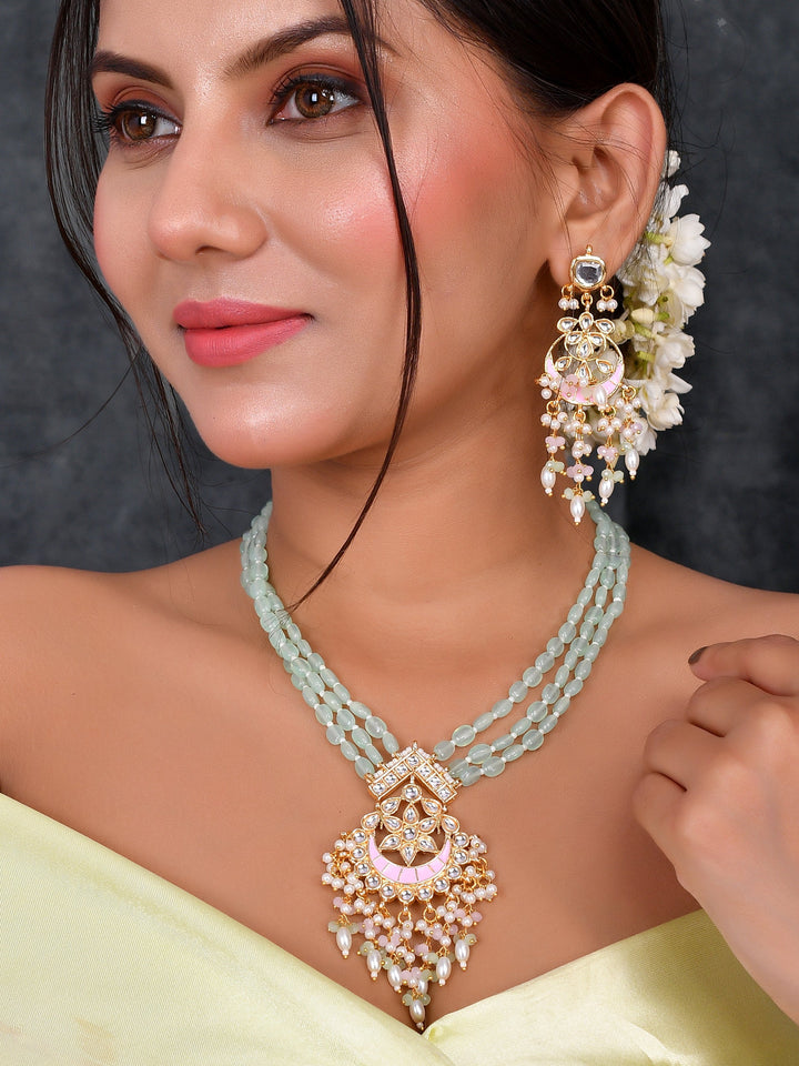 Meena Enigma Mint Partywear Pendant Necklace Set