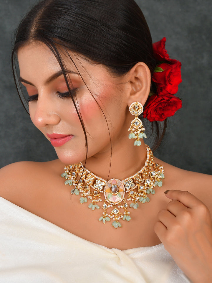 Kundan Meena Extravaganza Party Piece Choker Necklace Set