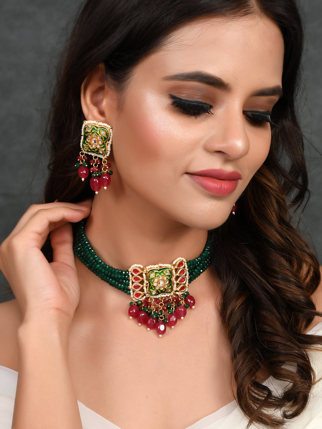 Dastoor Beautiful attention getting Beaded Choker Necklace Set