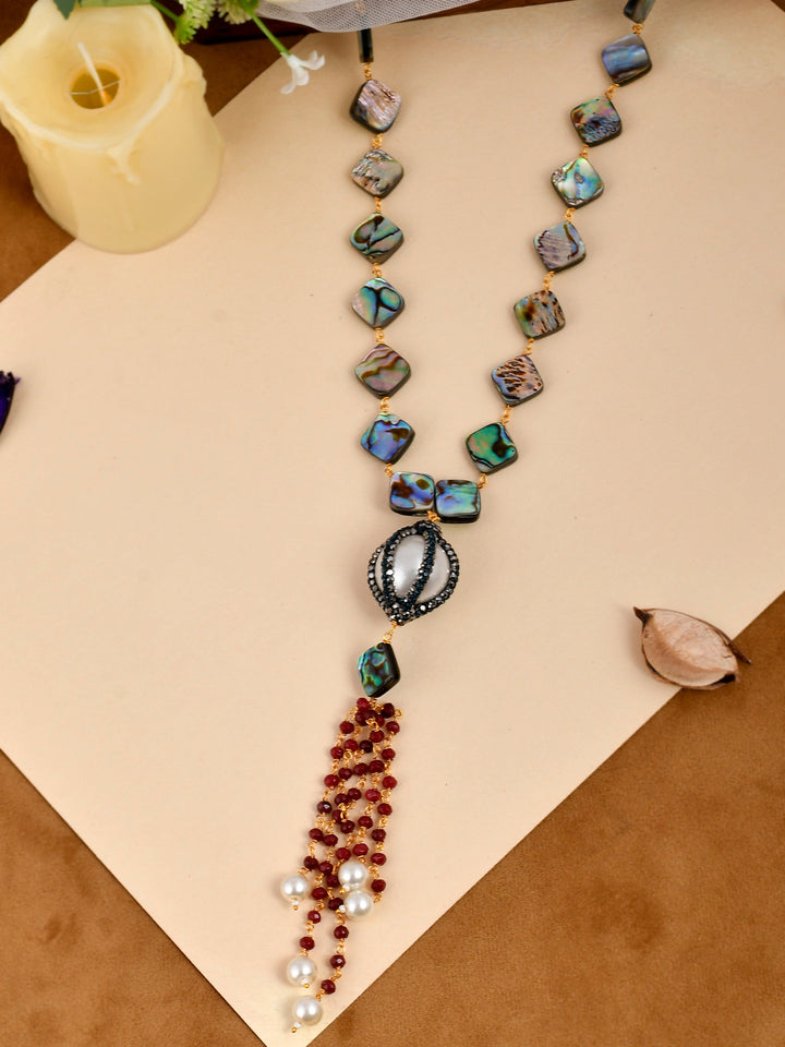 Dastoor Red  Green Brass Gold-Plated Necklace