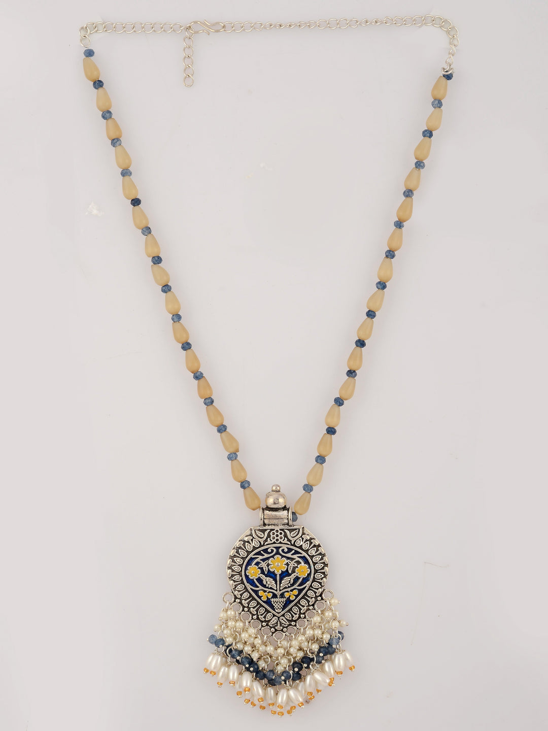 Dastoor Yellow  White Brass Silver-Plated Necklace