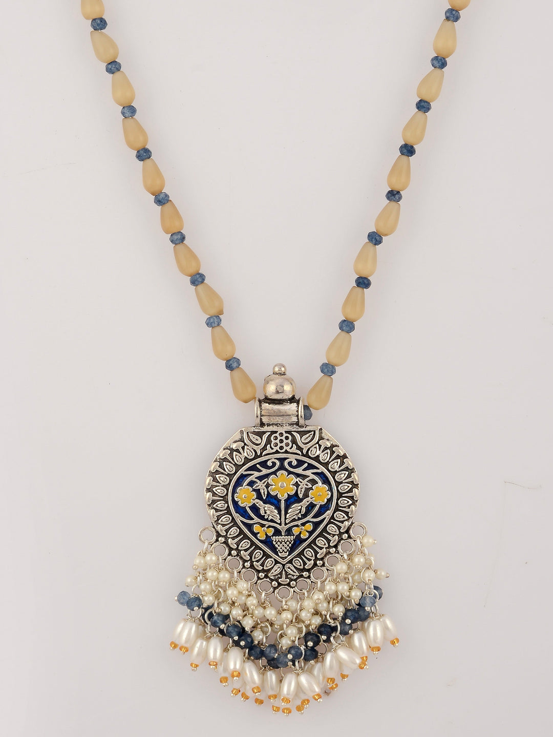 Dastoor Yellow  White Brass Silver-Plated Necklace