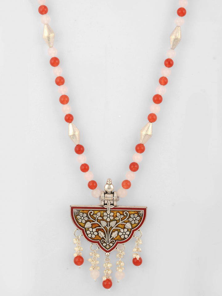 Dastoor Silver-Toned  Red Brass Silver-Plated Necklace