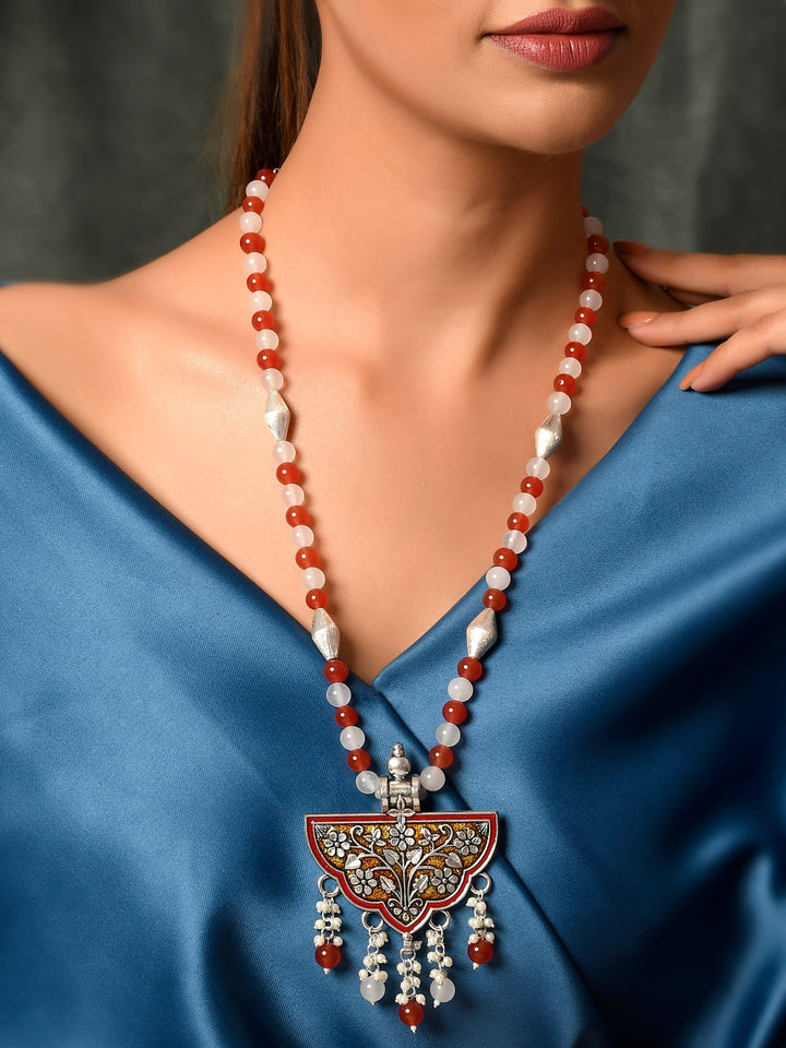 Dastoor Silver-Toned  Red Brass Silver-Plated Necklace