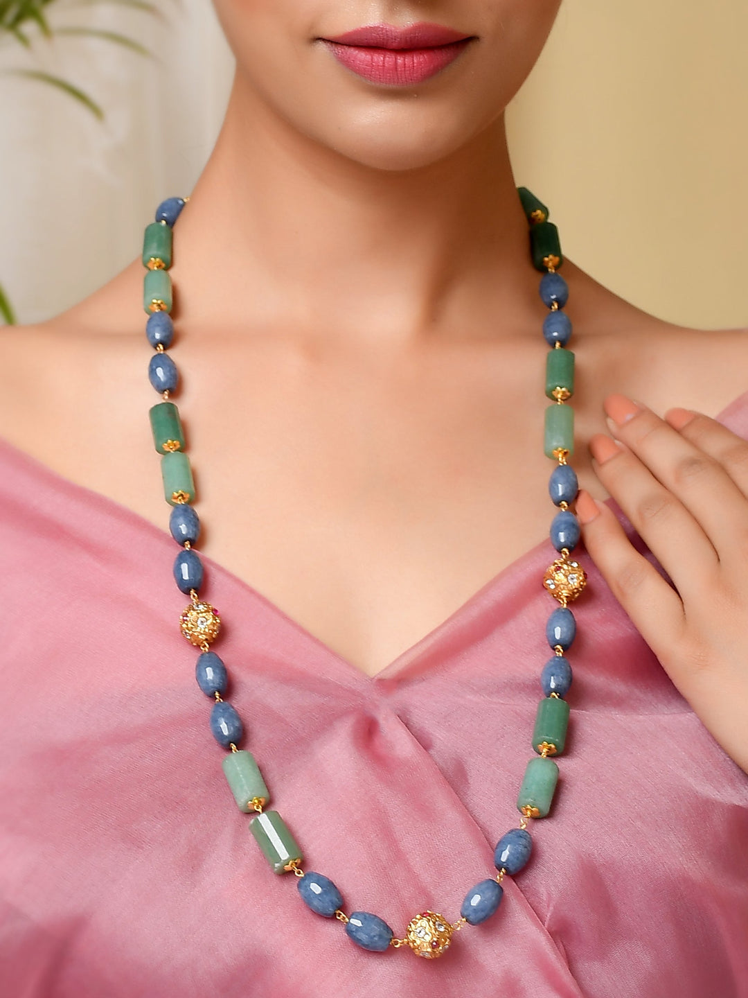 Dastoor Green  Grey Brass Gold-Plated Necklace