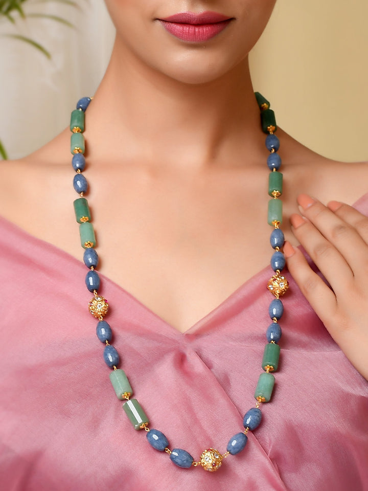 Dastoor Green  Grey Brass Gold-Plated Necklace