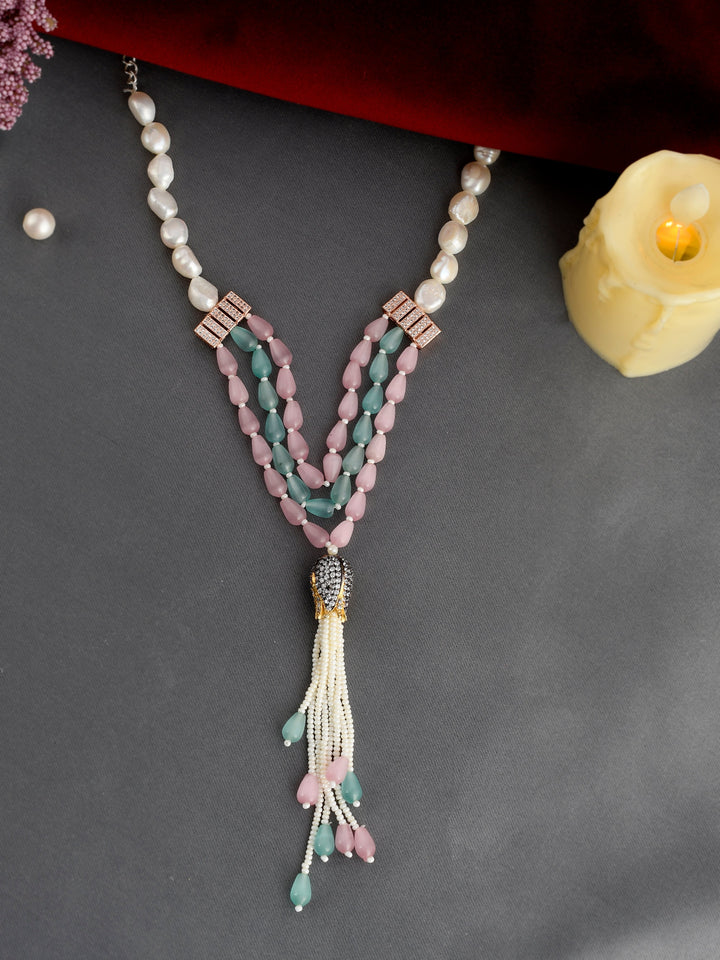 Dastoor Pink  Green Brass Gold-Plated Necklace