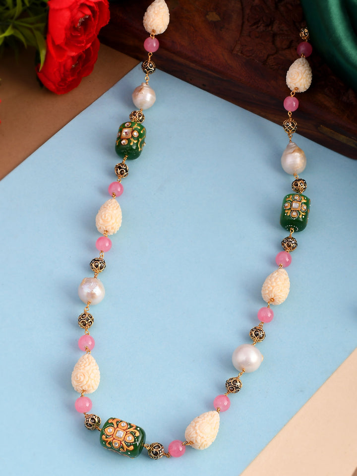 Dastoor Cream-Coloured  Pink Brass Gold-Plated Necklace