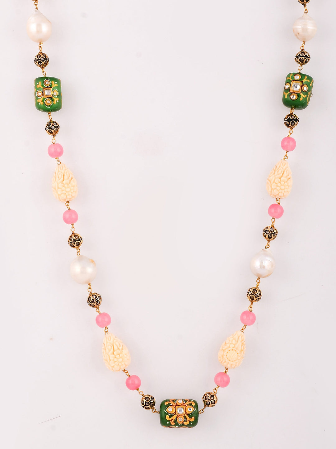 Dastoor Cream-Coloured  Pink Brass Gold-Plated Necklace