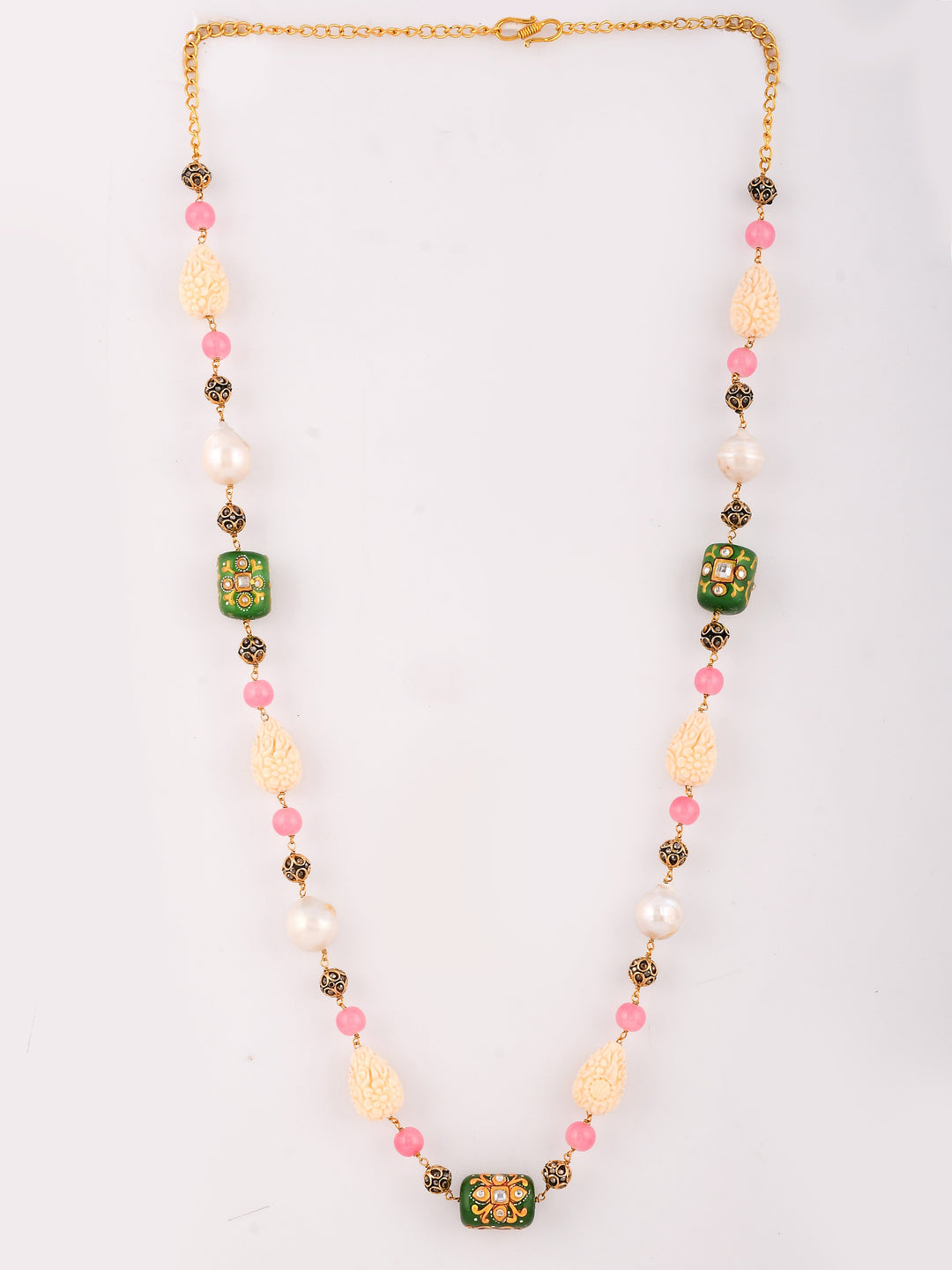 Dastoor Cream-Coloured  Pink Brass Gold-Plated Necklace