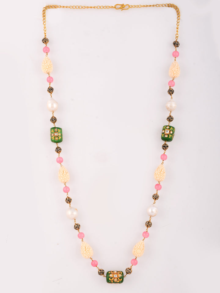 Dastoor Cream-Coloured  Pink Brass Gold-Plated Necklace