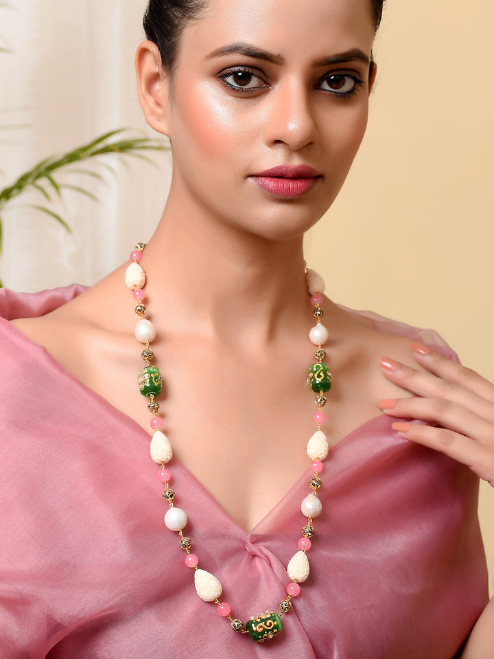 Dastoor Cream-Coloured  Pink Brass Gold-Plated Necklace