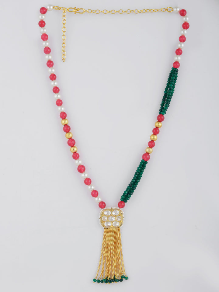 Dastoor Red  Yellow Brass Gold-Plated Necklace