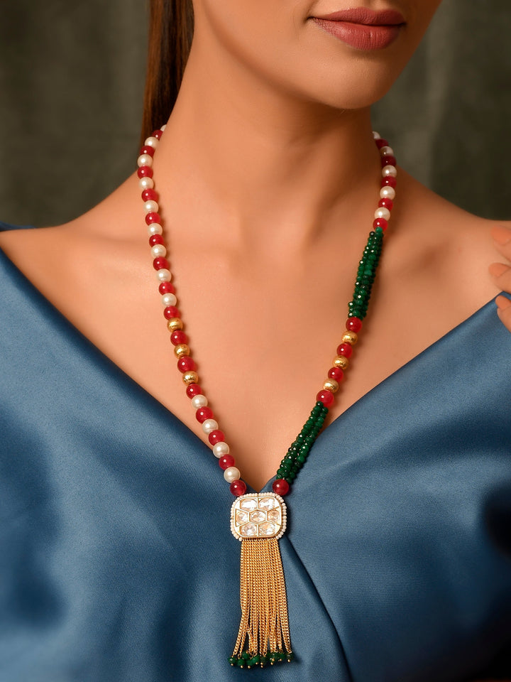 Dastoor Red  Yellow Brass Gold-Plated Necklace