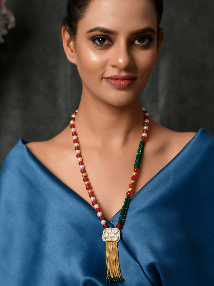 Dastoor Red  Yellow Brass Gold-Plated Necklace