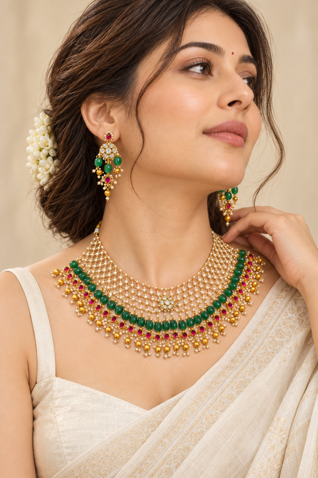 Pachi Kundan Exclusive Jal Puwai Necklace