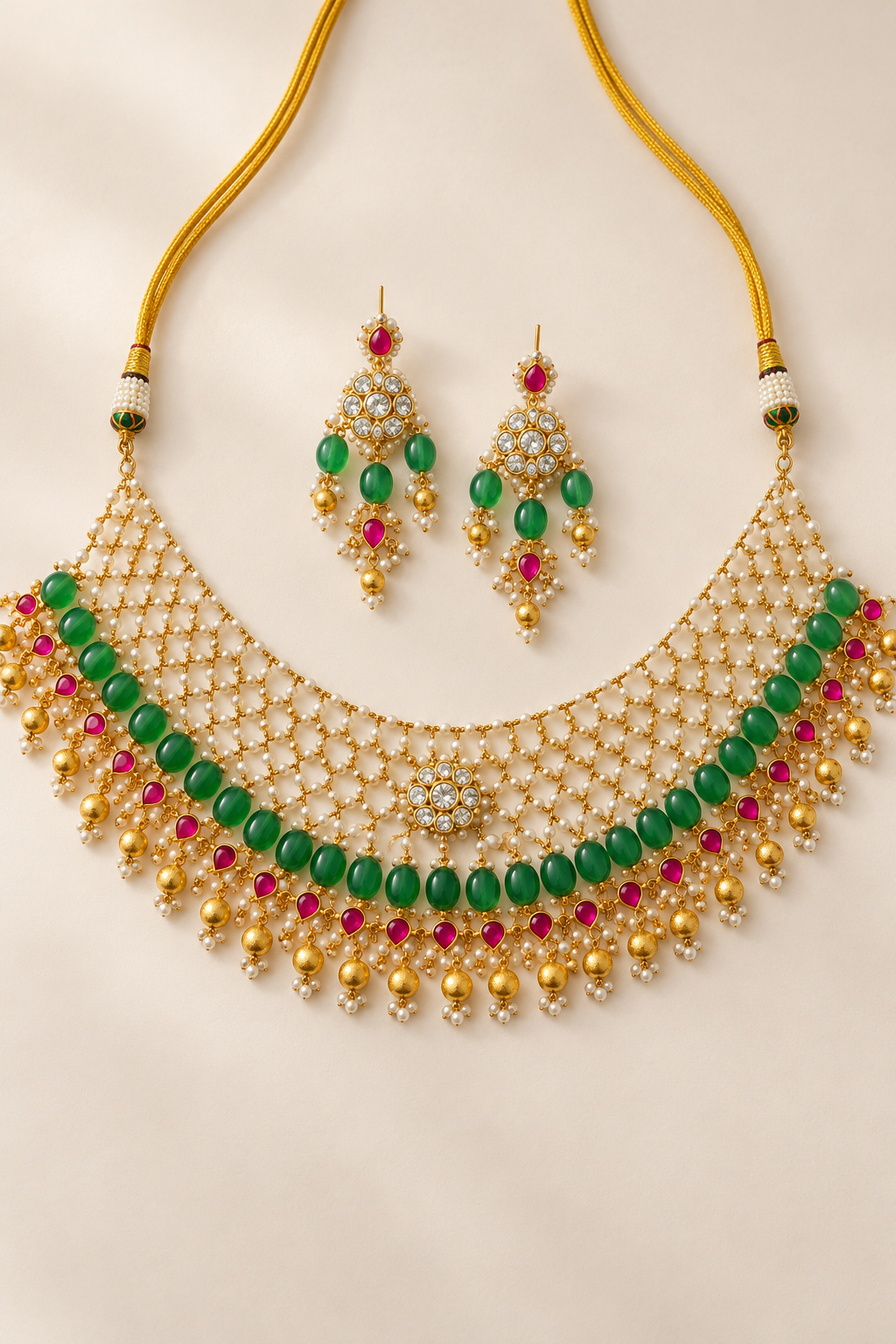 Pachi Kundan Exclusive Jal Puwai Necklace