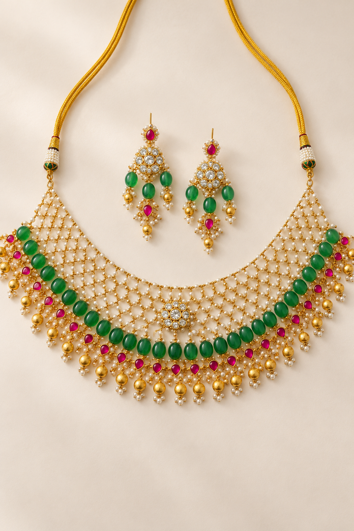 Pachi Kundan Exclusive Jal Puwai Necklace