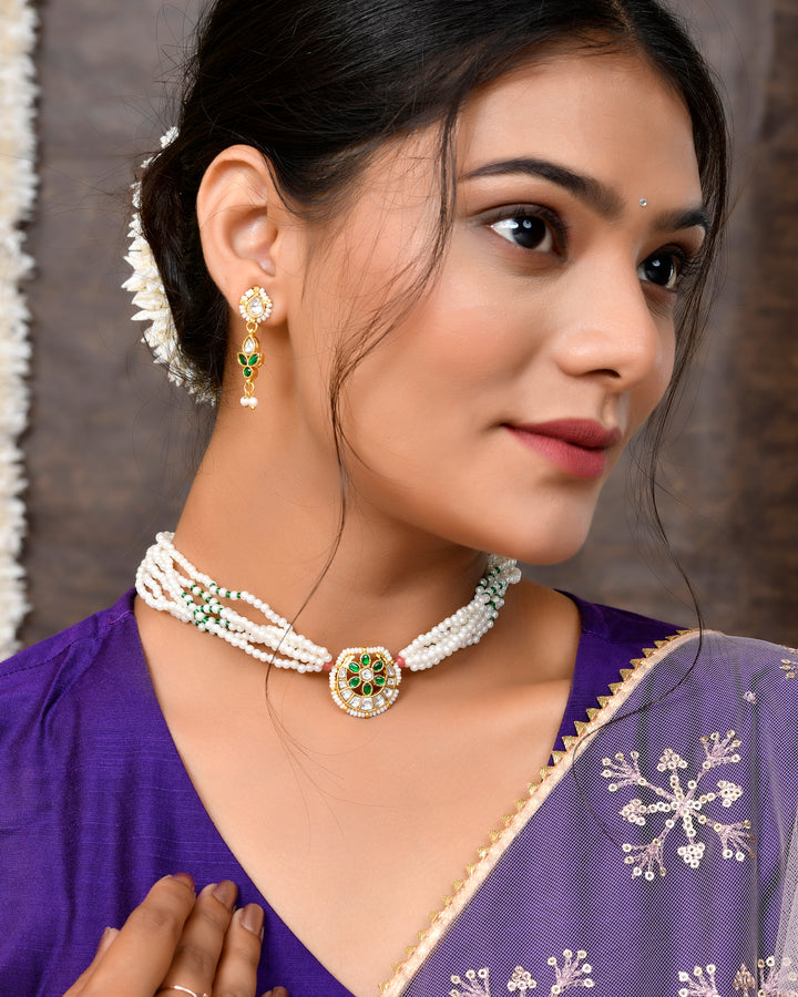 Jadau Pachhi kundan Choker Necklace set