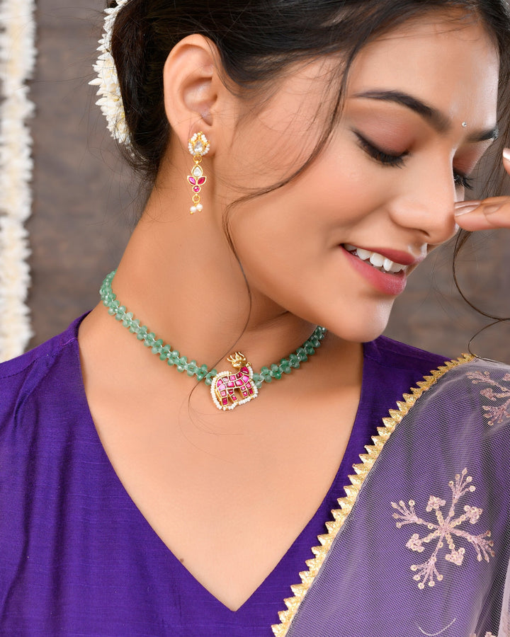 Jadau Pachhi kundan Choker Necklace set
