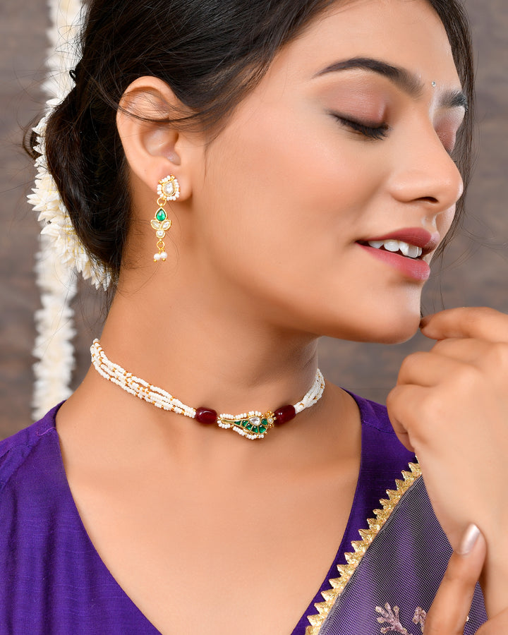 Jadau Pachhi kundan Choker Necklace set