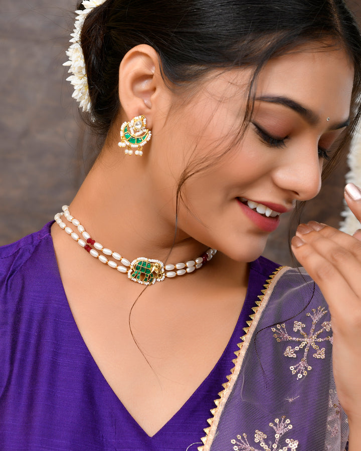 Jadau Pachhi kundan Choker Necklace set