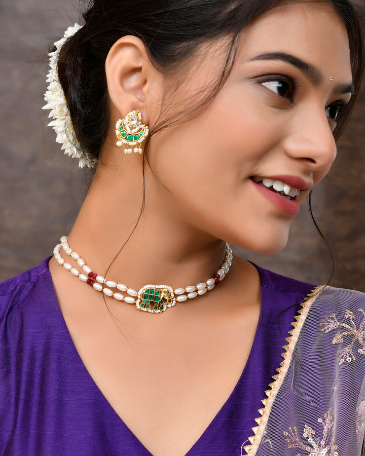 Jadau Pachhi kundan Choker Necklace set