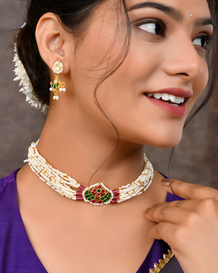 Jadau Pachhi kundan Choker Necklace set