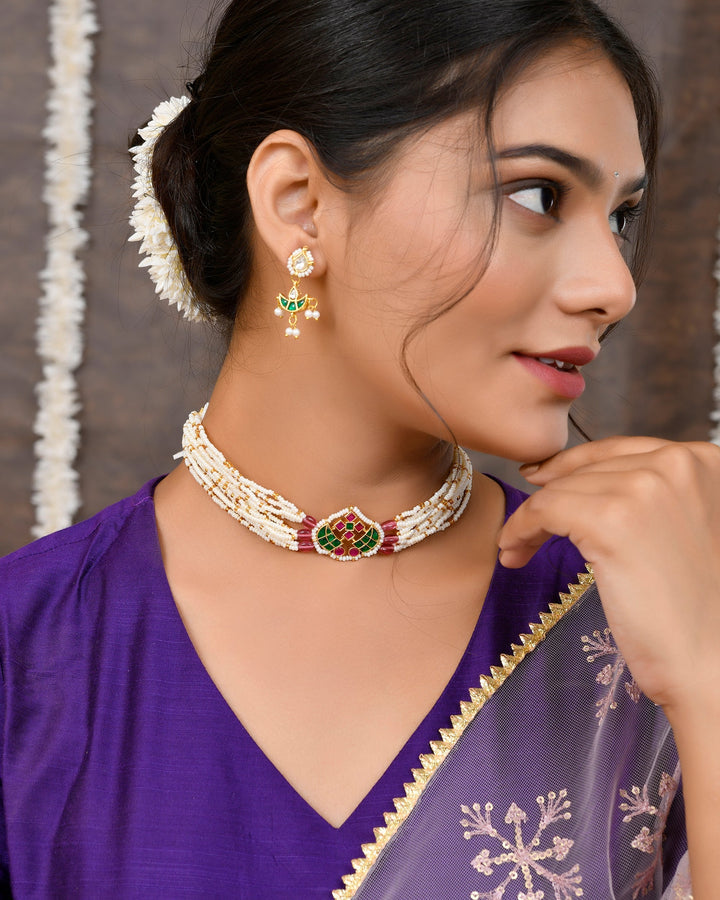 Jadau Pachhi kundan Choker Necklace set