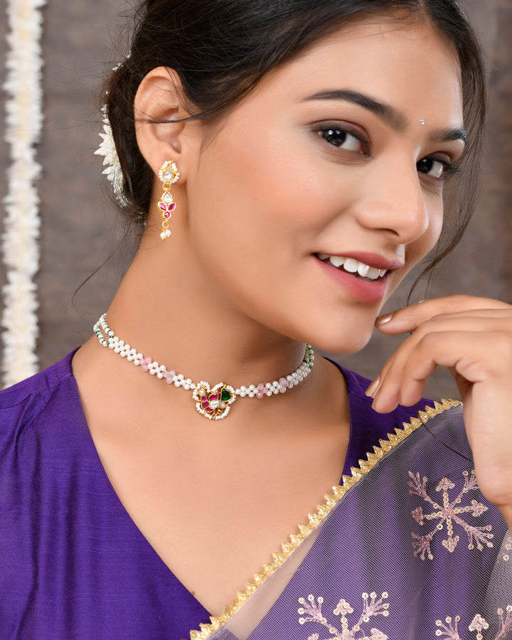 Jadau Pachhi kundan Choker Necklace set