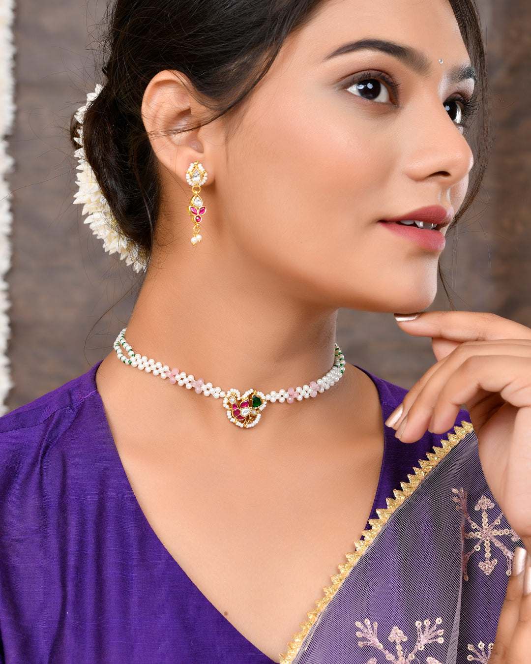 Jadau Pachhi kundan Choker Necklace set