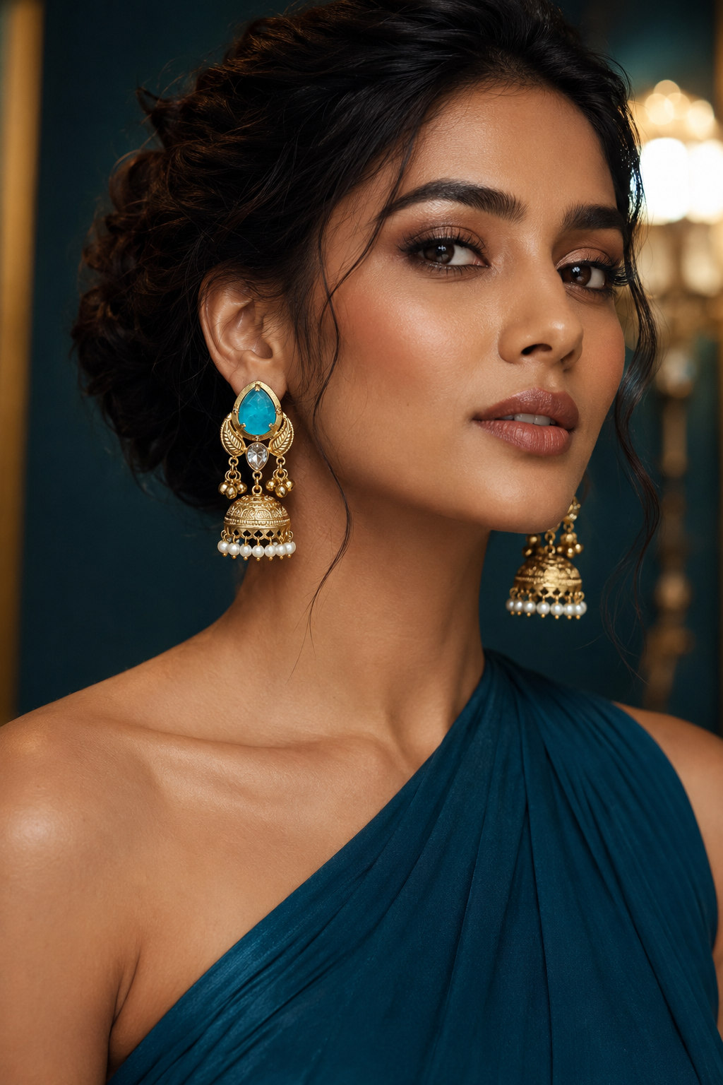 Turquoise Gold Jhumka Earrings