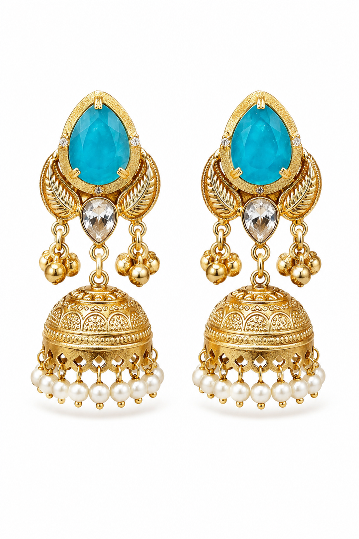 Turquoise Gold Jhumka Earrings