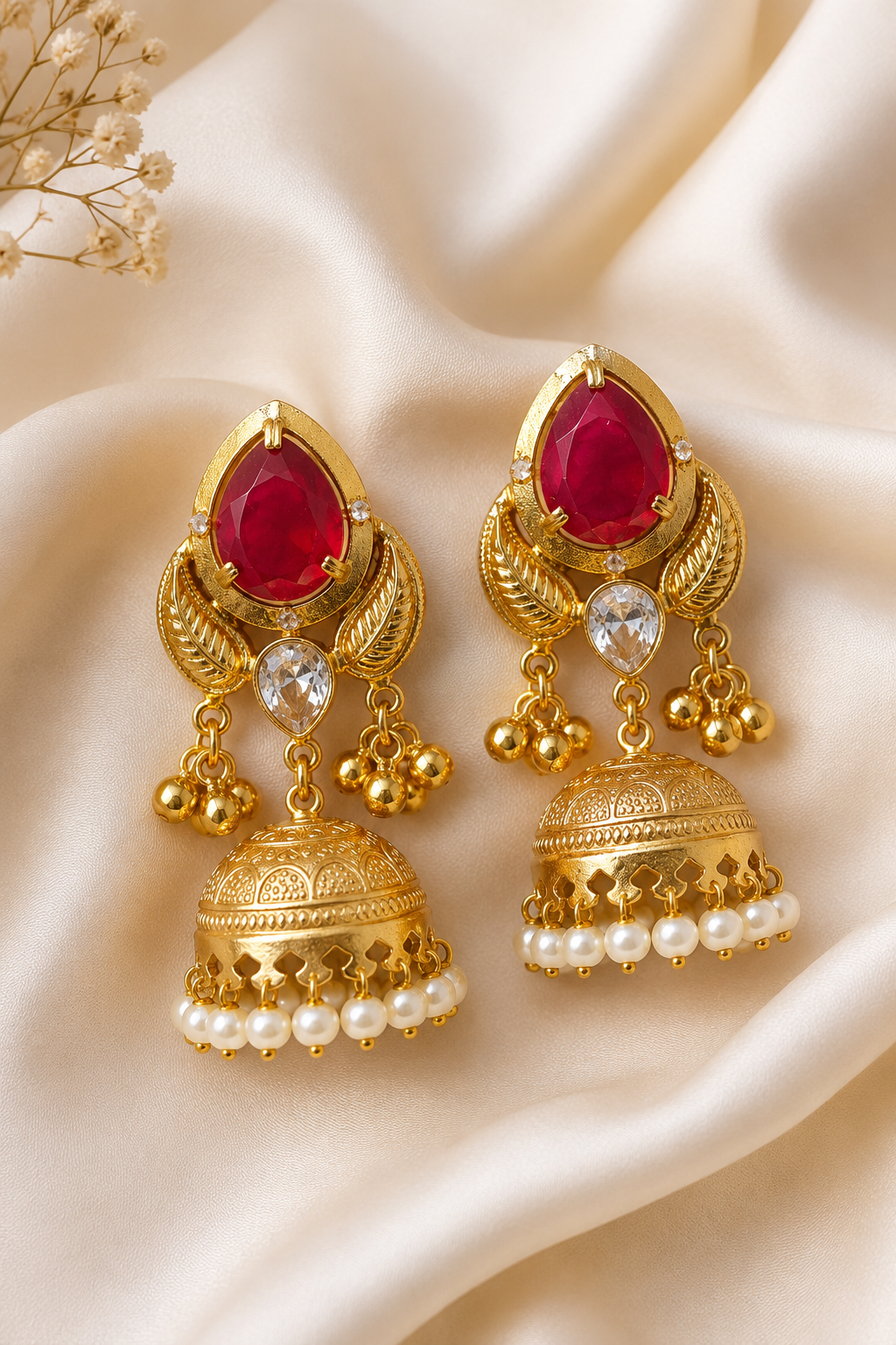 Ruby Stone Gold Plated Jhumka Earrings