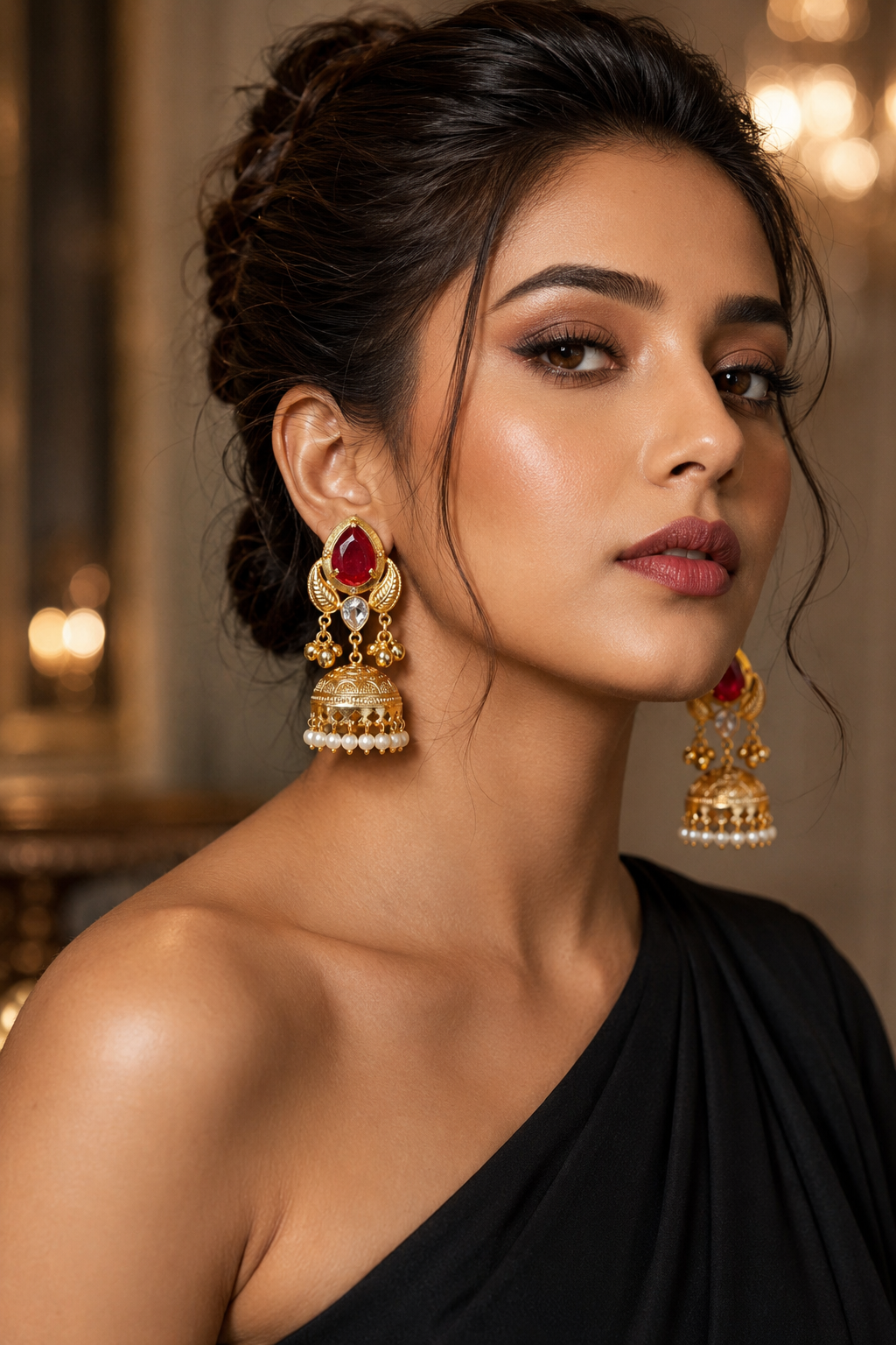 Ruby Stone Gold Plated Jhumka Earrings