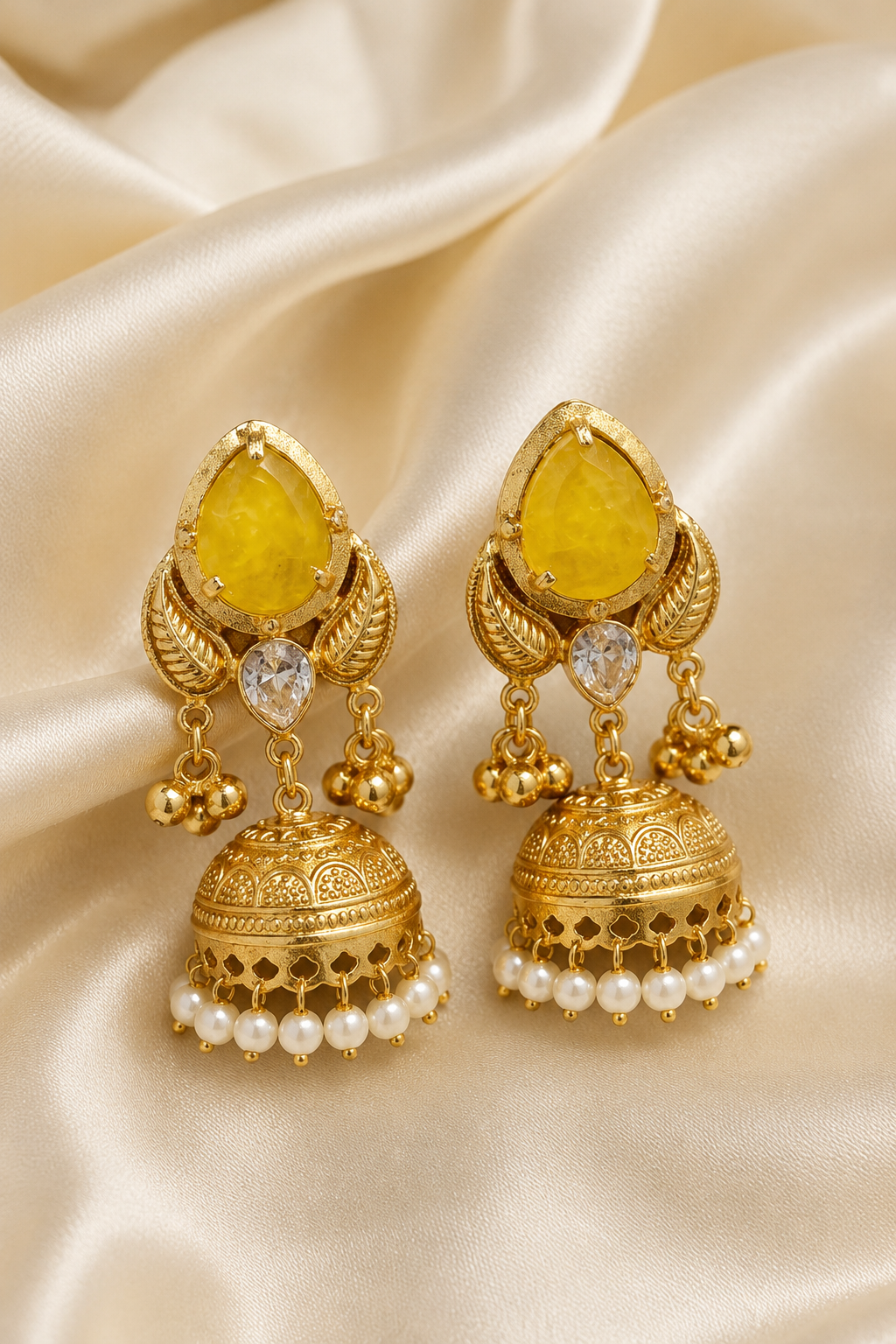 Yellow Stone Jhumka Earrings