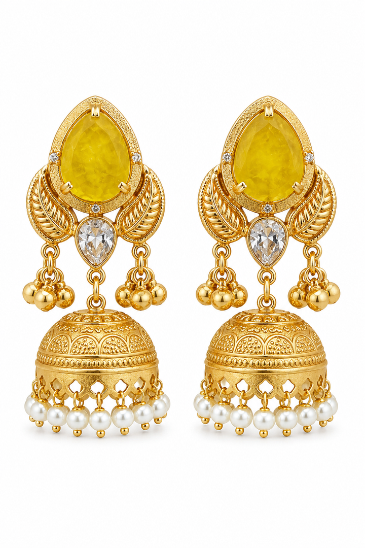 Yellow Stone Jhumka Earrings