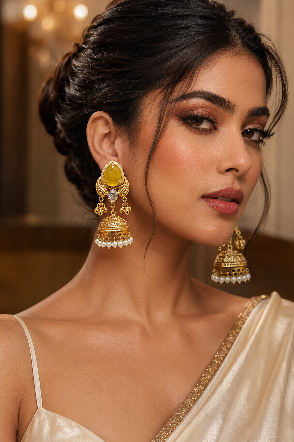 Yellow Stone Jhumka Earrings