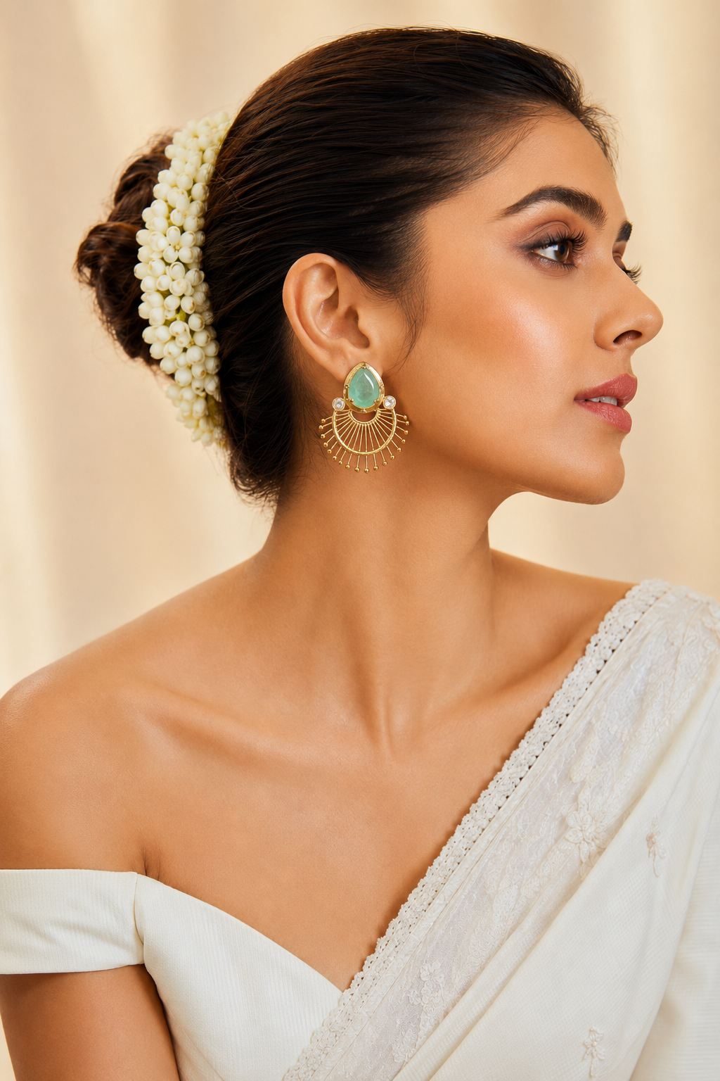 Light Green Stone Stud Earrings