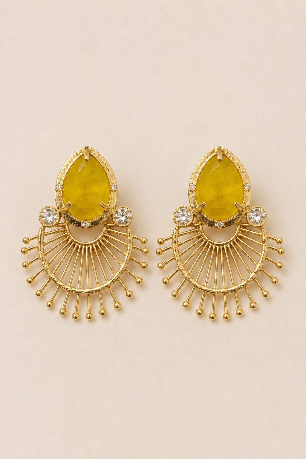 Yellow Stone Fan Drop Earrings