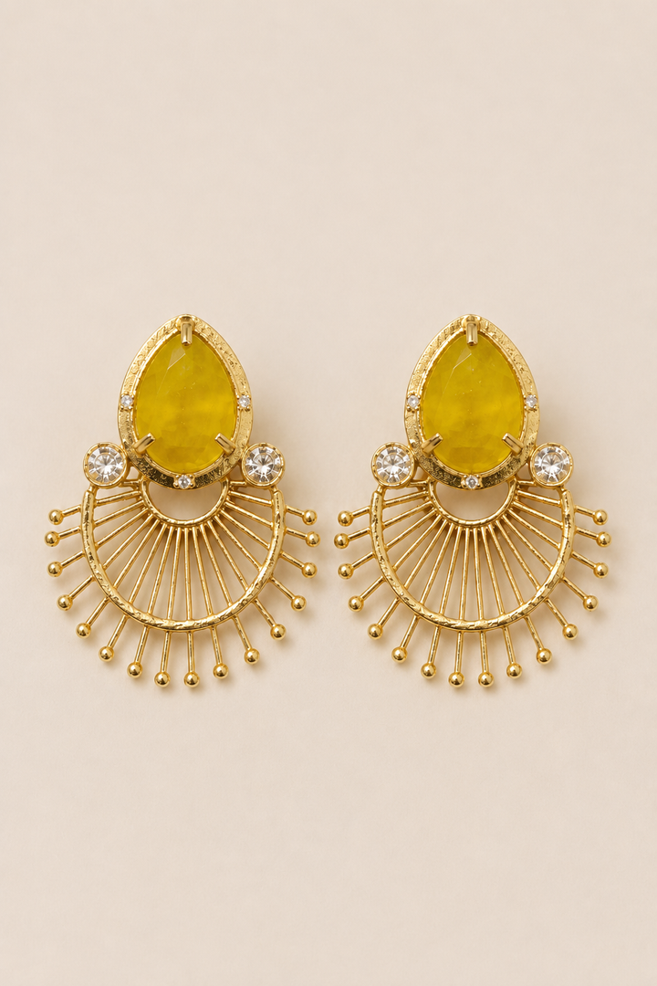 Yellow Stone Fan Drop Earrings