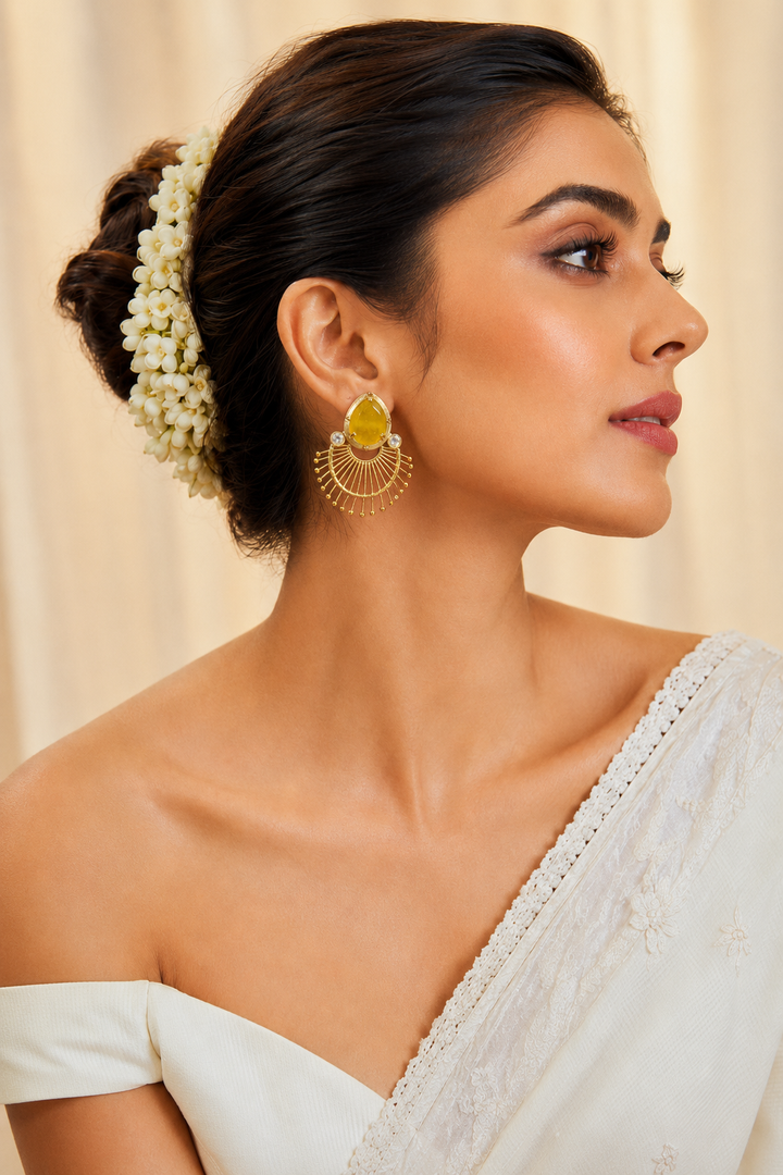 Yellow Stone Fan Drop Earrings
