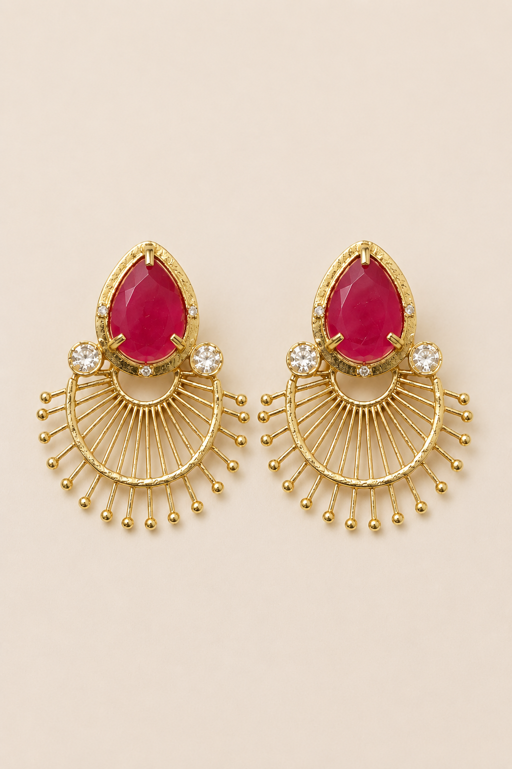 Ruby Stone Fan Design Earrings